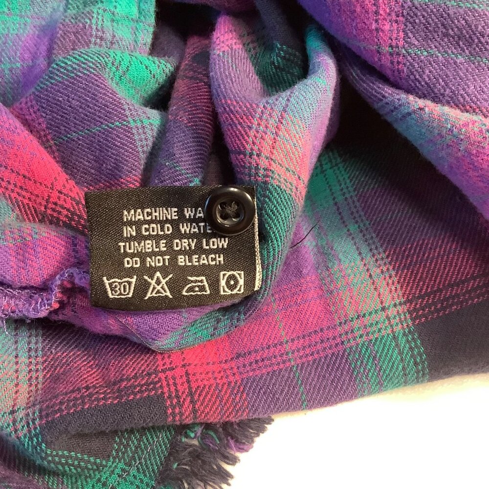One 24 Rags Plaid Flannel Top – Women’s L – Fringe Hem Grunge Vibes - Picture 7 of 11